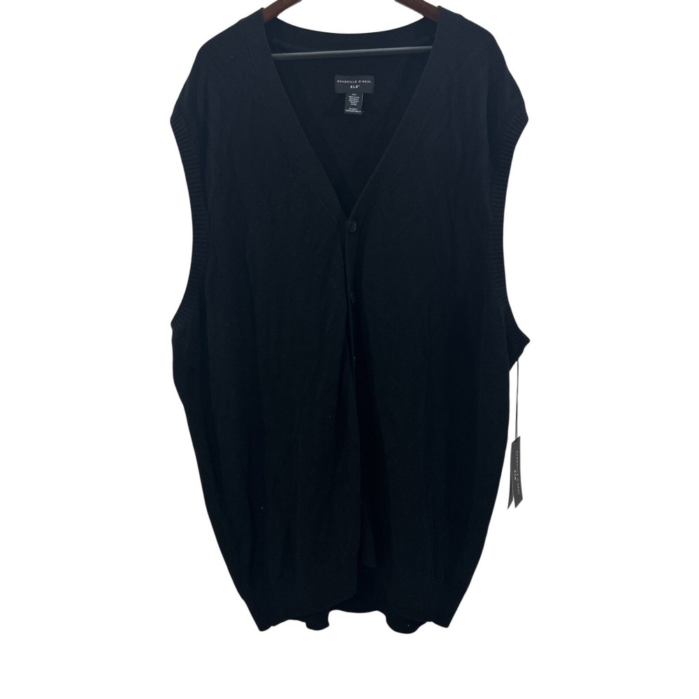 Shaquille ONeal Men 3XLT Black Sweater Vest V Neck Button Up New Tags